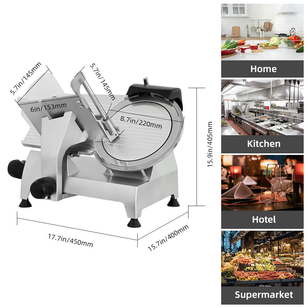 8.7" Electric Meat Slicer, 180 W, Stainless Steel, Consistent and Thin Slices