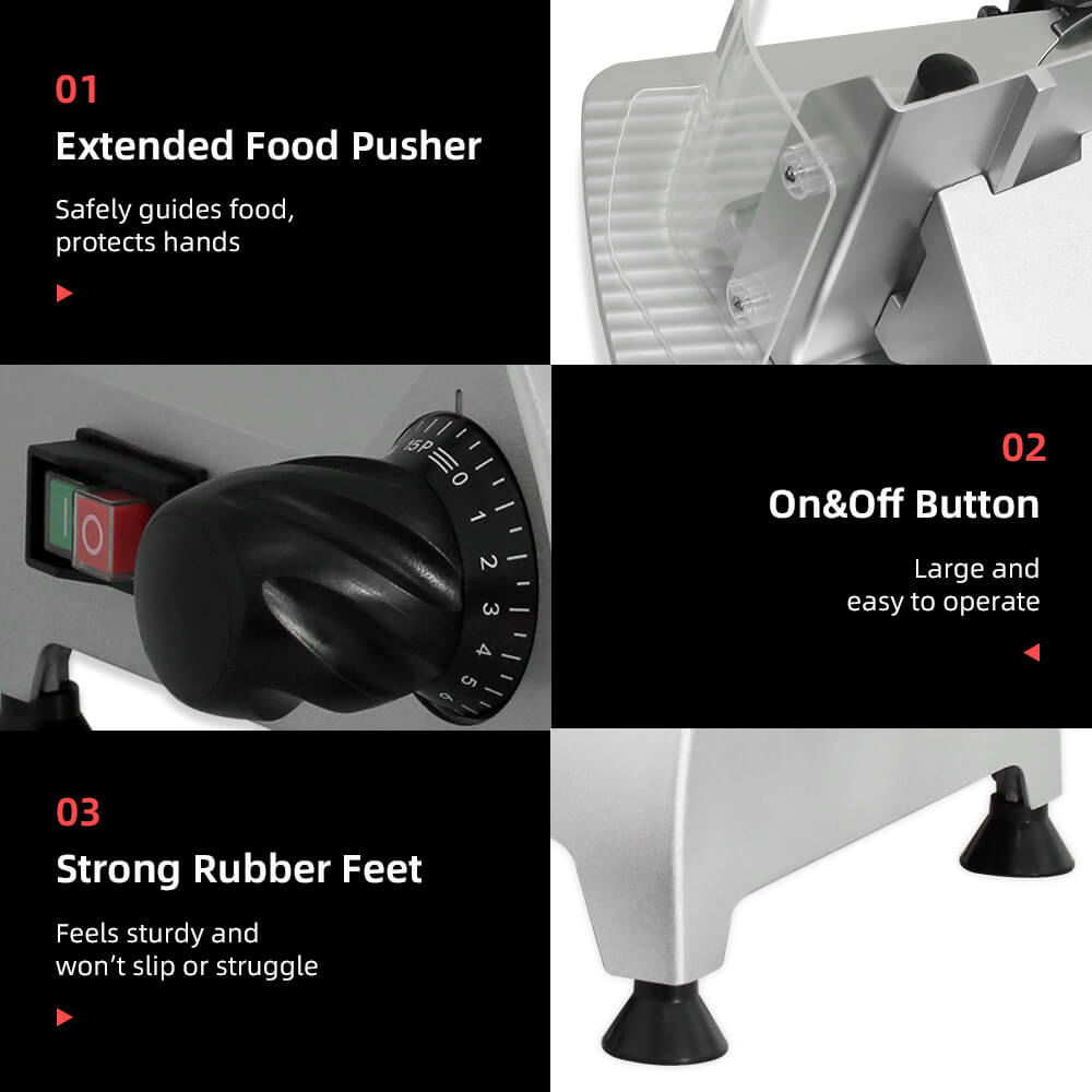 8.7" Electric Meat Slicer, 180 W, Stainless Steel, Consistent and Thin Slices