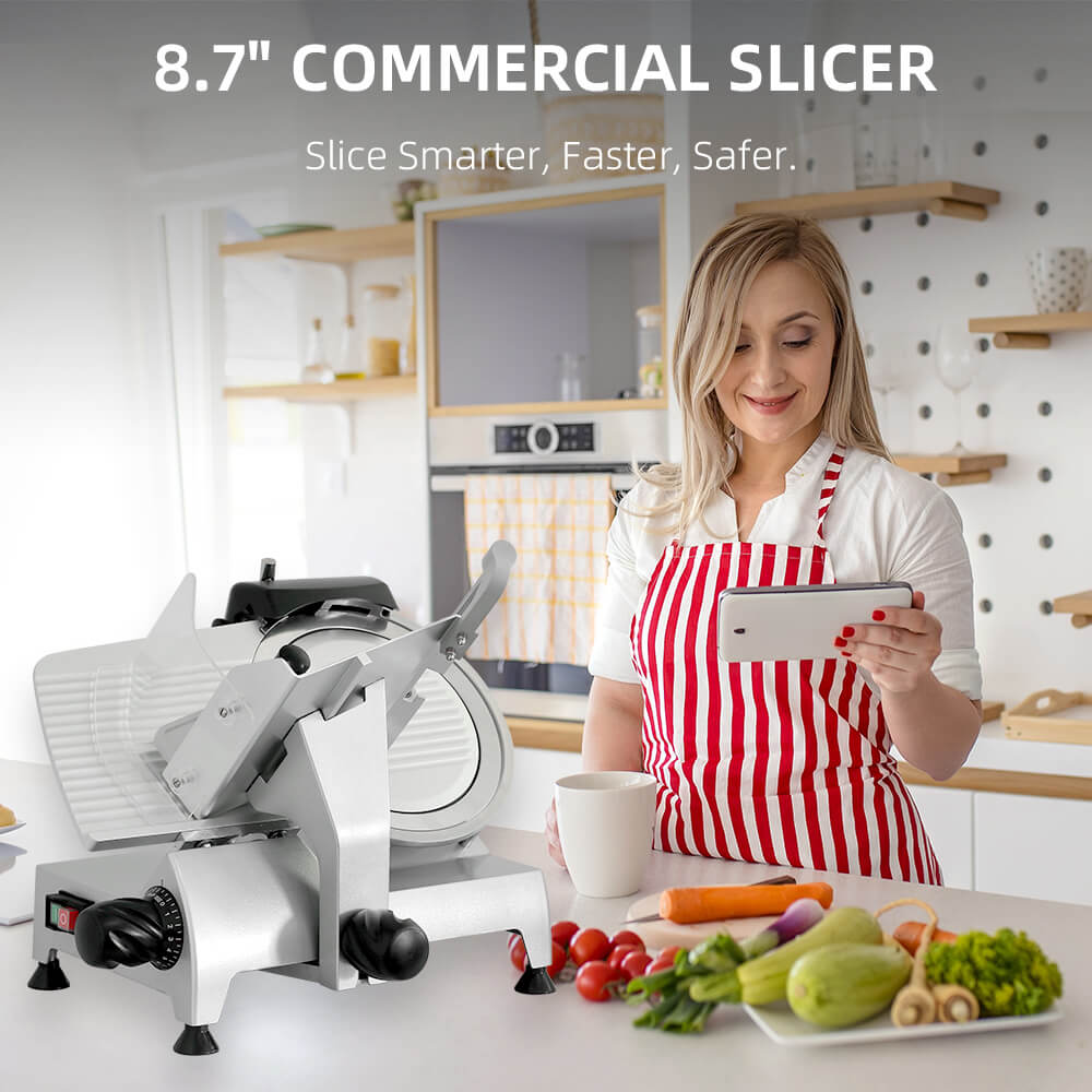 8.7" Electric Meat Slicer, 180 W, Stainless Steel, Consistent and Thin Slices